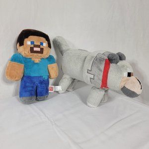 Mojang Mattel Steve and Wolf Minecraft Survival Plush Video Game Plush